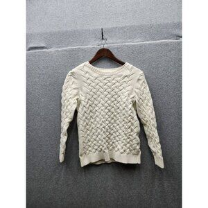Lands End Womens Cable Knit Sweater M 10-12 Ivory 100% Cotton Made In China